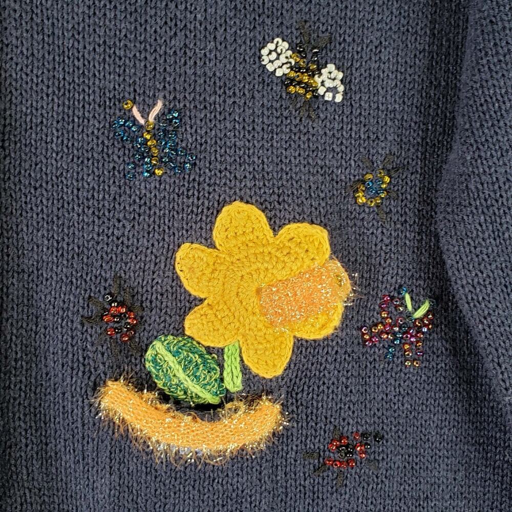Vtg Northern Isles Cardigan Sweater Blue Embroidered Teacher Calendar Medium - Picture 6 of 12